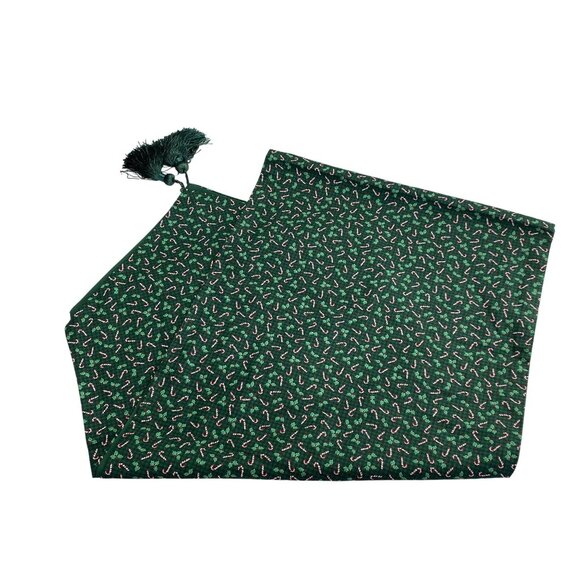 Christmas Table Runner Candy Cane Holly Print Tassels Reversible 70 In - Picture 3 of 7